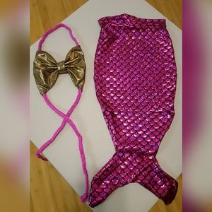Halloween costume Handmade sparkle holographic Pink Mermaid tail and gold